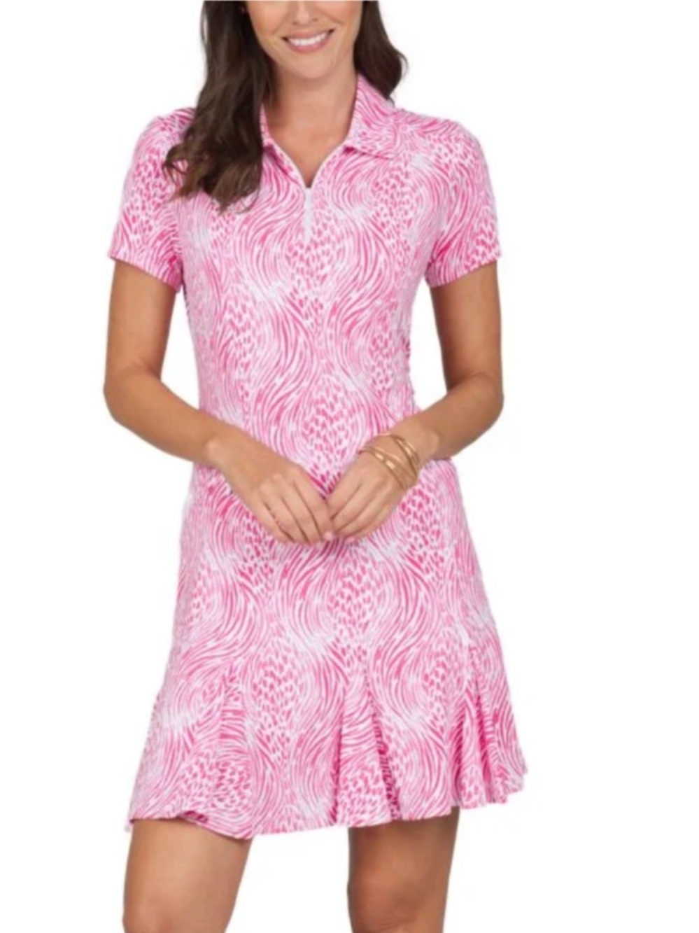 IBKUL Womens Alena Print Short Sleeve Godet Golf Dress Size Large